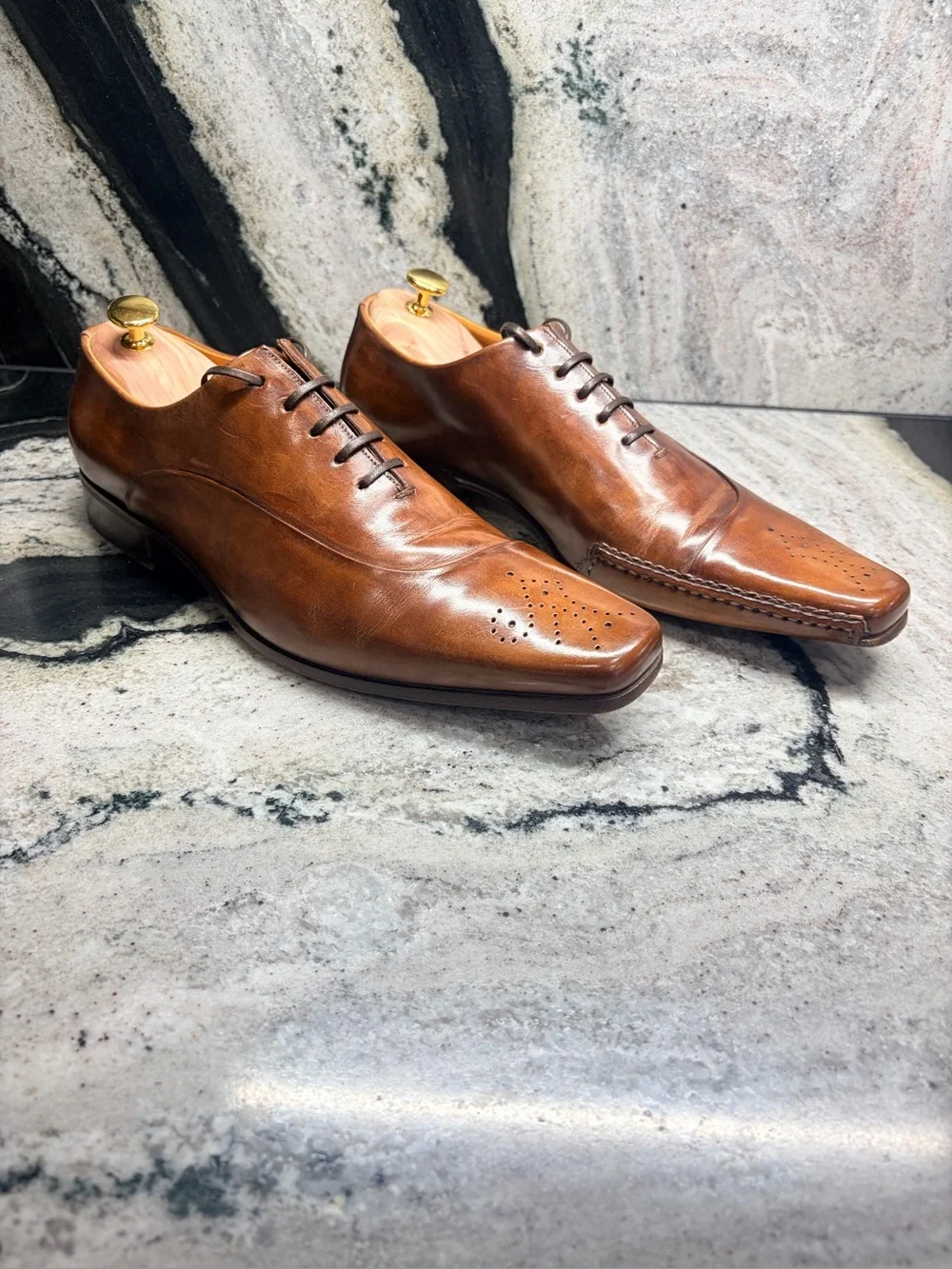 Santoni Fatte a Mano Brown Leather Oxford Shoes Men’s 9.5 Hand Made Italy